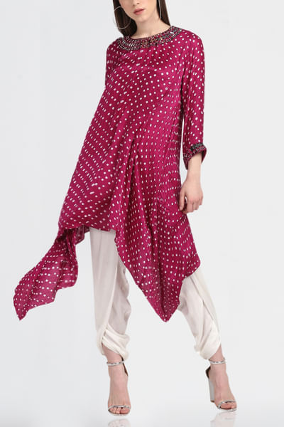 Pink bandhani tunic and dhoti