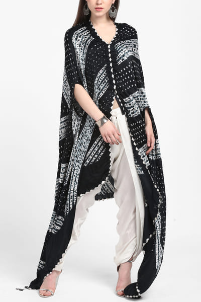 Black shibori bandhani cape