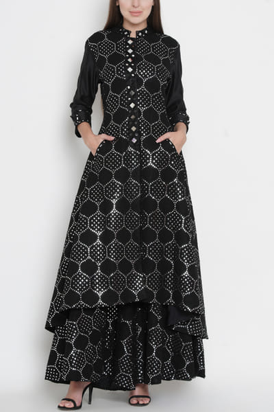 Black asymmetric sherwani jacket