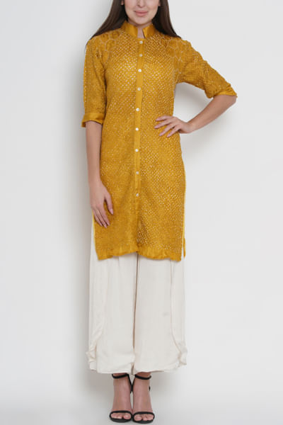 Yellow bandhani tunic and pants