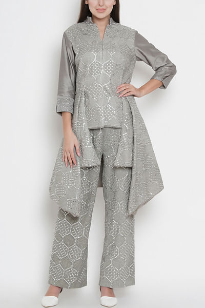 Grey asymmetric embellished jacket