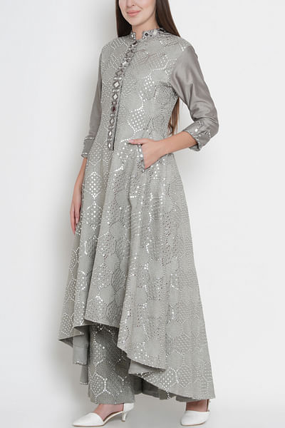 Grey embellished sherwani jacket
