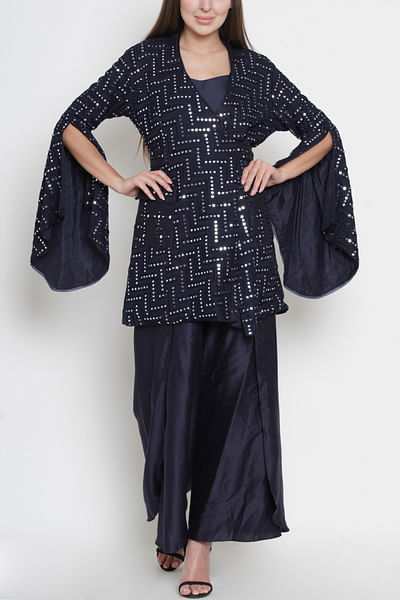 Navy blue palazzos with side slit