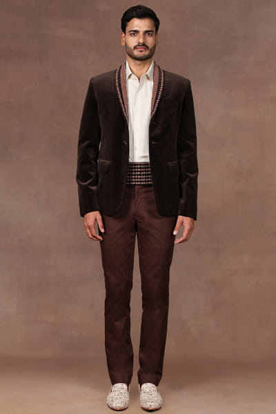 Brown velvet tuxedo set