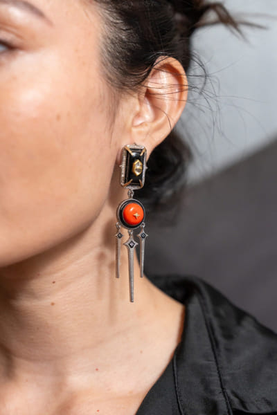 Uncut by Aditi Amin Black and orange embellished earrings UNCUJUN26D146767