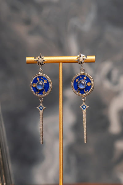Uncut by Aditi Amin Blue hand-painted and embellished earrings UNCUJUN26D146762