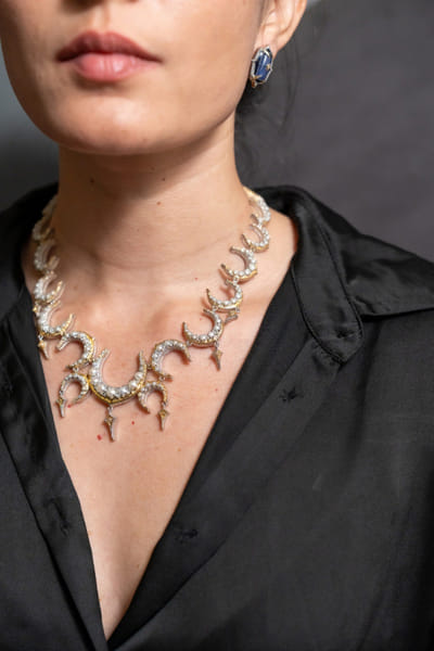Uncut by Aditi Amin White diamond and pearl embellished necklace UNCUJUN26D146774