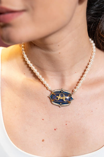 Uncut by Aditi Amin Gold and blue embellished necklace UNCUJUN26D146769