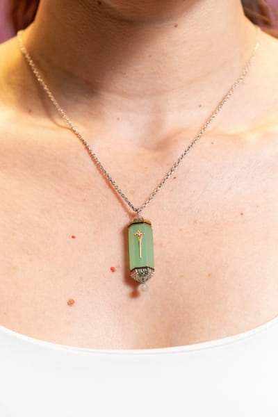 Uncut by Aditi Amin Green and gold embellished pendant necklace UNCUJUN26D146772