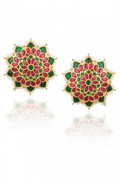 Gold plated floral stud earrings