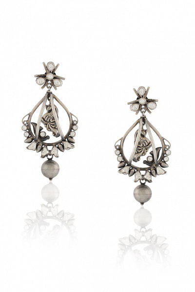 Silver peacock earrings