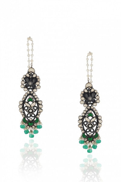 Green silver earrings
