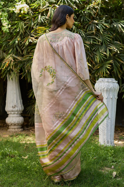 Surmaye Salmon pink jamdani sari SURMJUN26D146180