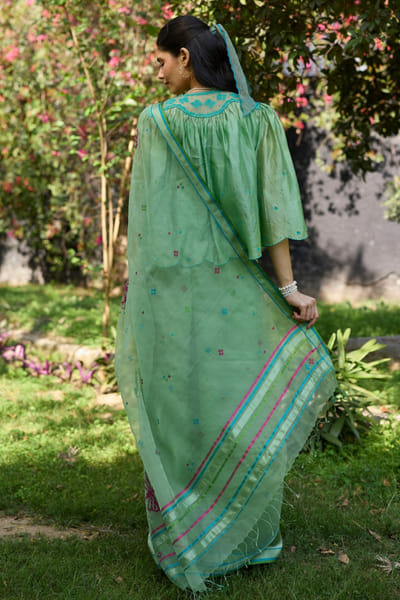 Surmaye Jade green jamdani sari SURMAUG26D151734