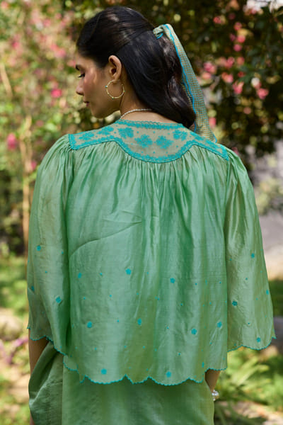 Surmaye Jade green embroidered blouse SURMJUN26D146195