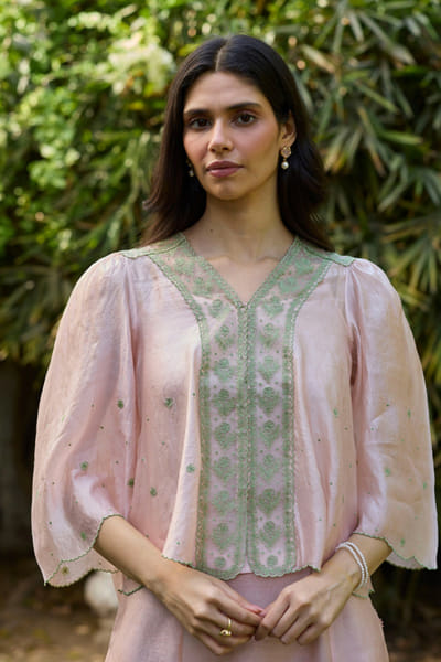 Surmaye Salmon pink embroidered blouse SURMJUN26D147524