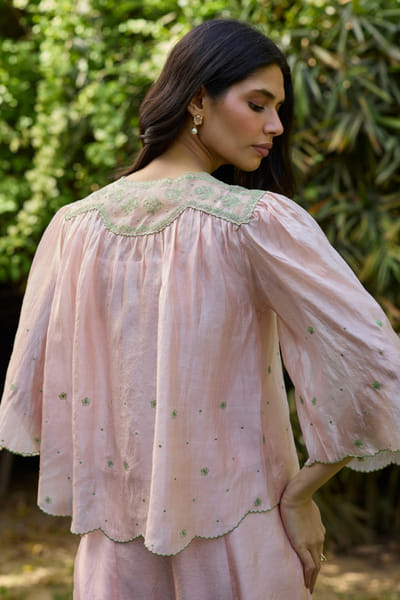 Surmaye Salmon pink embroidered blouse SURMJUN26D147524
