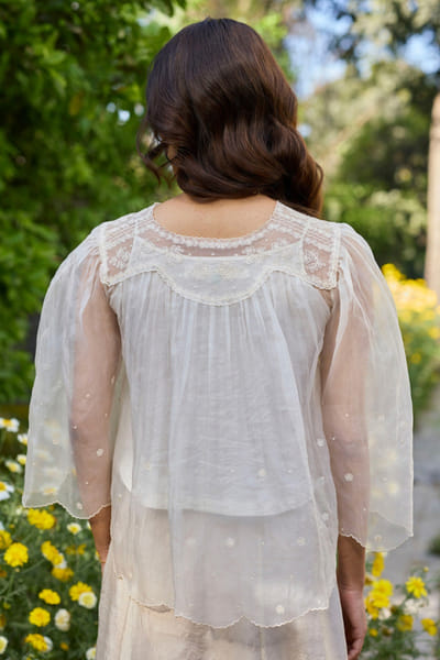 Surmaye Ivory lace embroidered blouse SURMAUG26D252274
