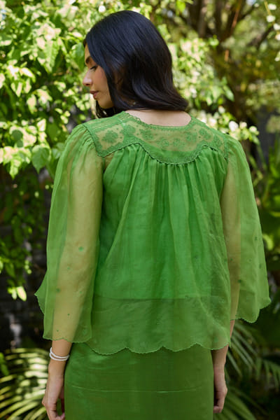 Surmaye Leaf green embroidered blouse SURMJUN26D146197