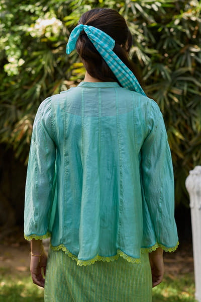 Surmaye Sea blue scallop floral embroidered blouse SURMJUN26D146198