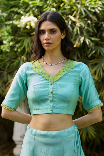 Surmaye Blue embroidered blouse SURMJUN26D147525