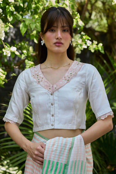 Surmaye Ivory applique blouse SURMJUN26D146200