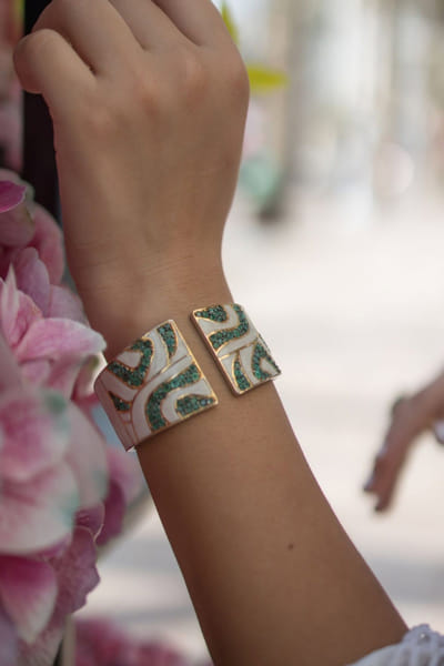 Multicolour enamel-stone embellished cuff