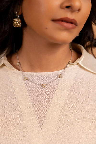 Silver and gold polki embellished necklace