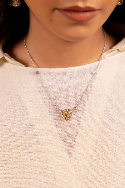 Silver gold polki diamond embellished pendant