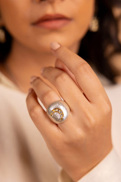Gold and silver polki diamond embellished ring