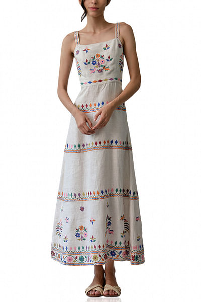Beige embroidered maxi dress