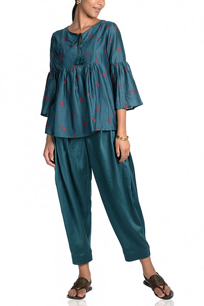 Peacock blue peplum set