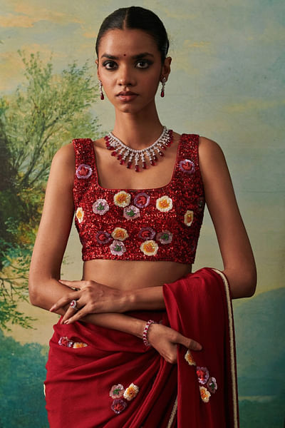 Red sequin embroidered blouse