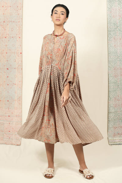 Meld studio Multicolour upcycled crepe silk dress MELDAUG26D252731