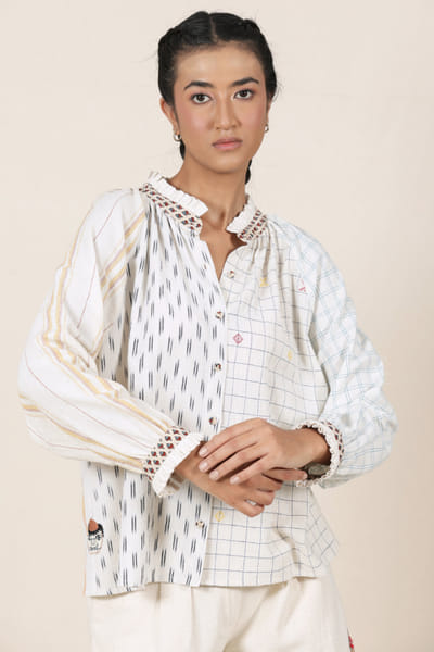 Meld studio Cream ajrakh print shirt MELDAUG26D252732