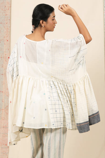 Meld studio Cream kantha patchwork top MELDAUG26D252733