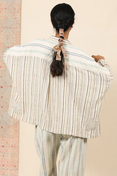 Meld studio Cream woven striped shirt MELDAUG26D252728
