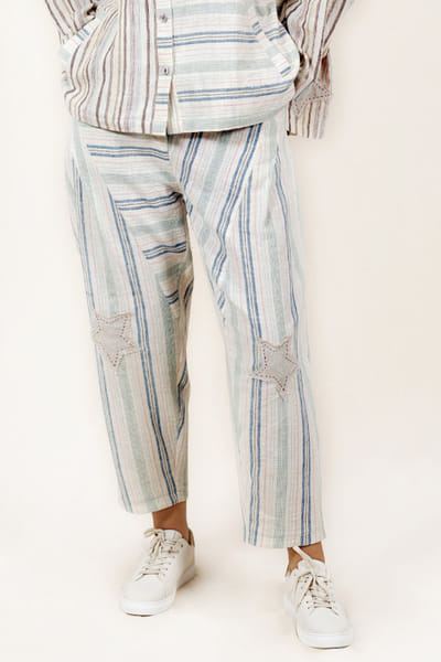 Meld studio Cream applique stripe pants MELDAUG26D252729