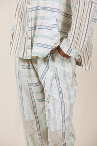 Meld studio Cream applique stripe pants MELDAUG26D252729