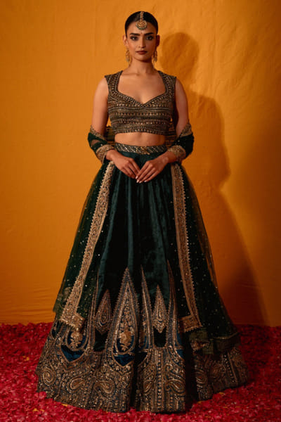 Geethika Kanumilli Green patchwork embroidered lehenga set GEETJUN26D248294