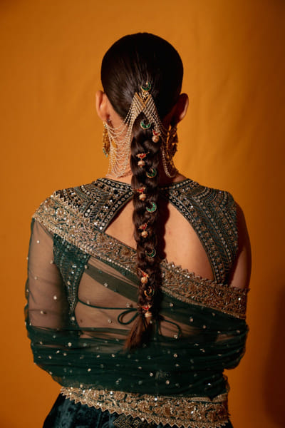 Geethika Kanumilli Green patchwork embroidered lehenga set GEETJUN26D248294