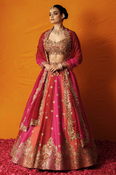 Multicolour embroidered lehenga set