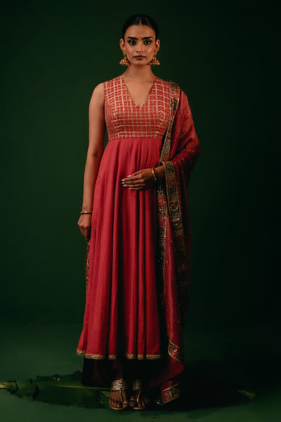 Geethika Kanumilli Orange and pink embroidered anarkali set GEETJUN26D248295