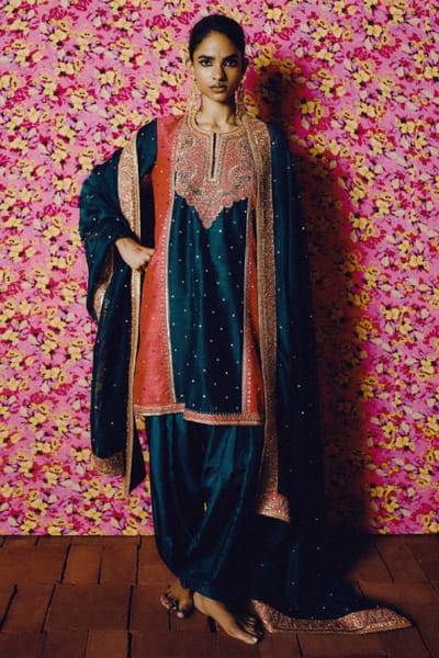 Green uppada silk kurta set