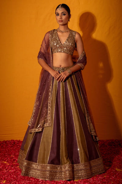 Geethika Kanumilli Olive green mirror embroidered lehenga set GEETJUN26D248305