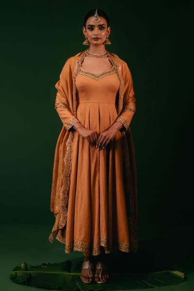 Geethika Kanumilli Golden yellow embroidered anarkali set GEETJUN26D248310
