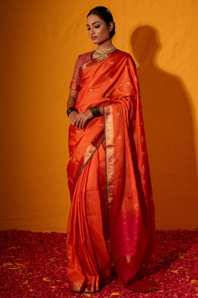 Geethika Kanumilli Orange zari embroidered sari set GEETJUN26D248322