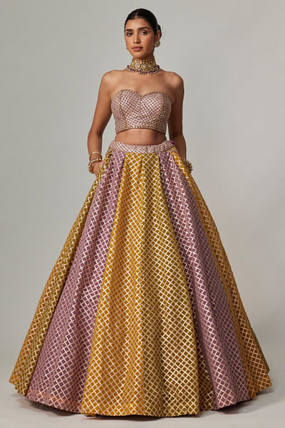 Mustard and mauve gota embroidered lehenga set