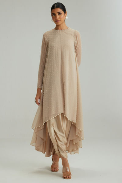 Light beige pearl embroidered kurta set