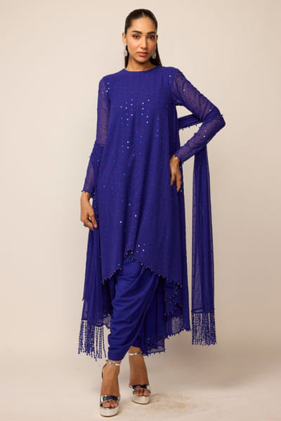 Vvani by Vani Vats Cocktail blue embellished kurta dhoti set VVANJUN26D147941